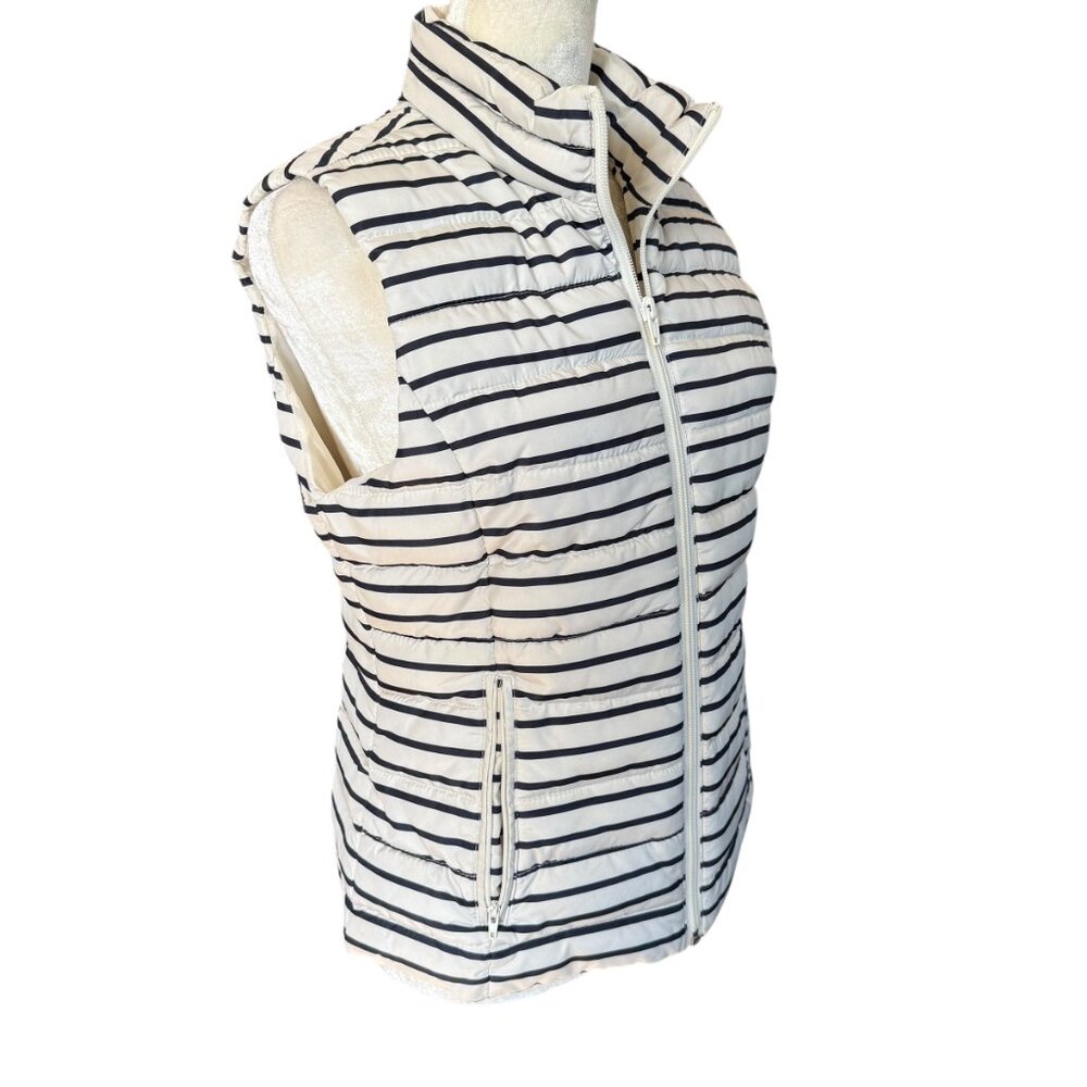 Colebrook navy blue and off white striped zip up puffer vest with pockets  S